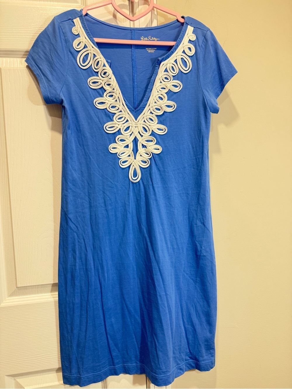 Lilly Pulitzer Marlowe Dress Size S blue Pima Cotton Soutache Trim Shift dress
